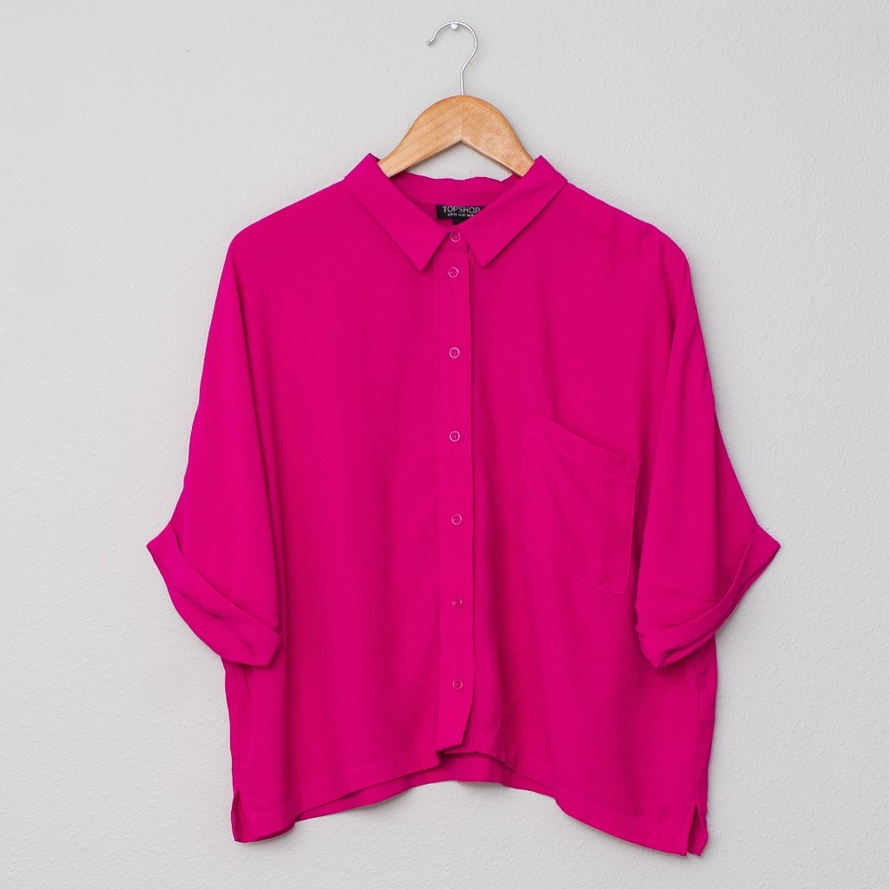 Topshop Cropped Square Cut Button-Up Shirt
